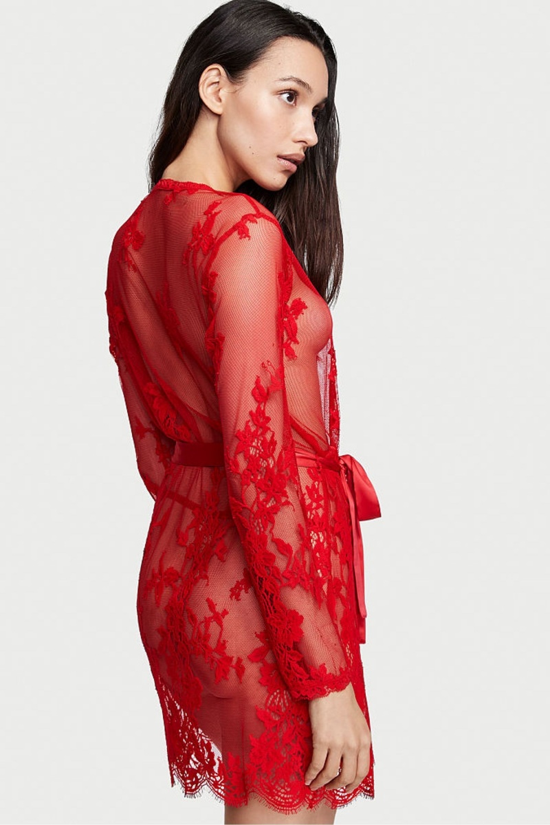 Victoria's Secret Luxe Lingerie Dentelle Corta Dressing Gown Rouge | CWBN-52416