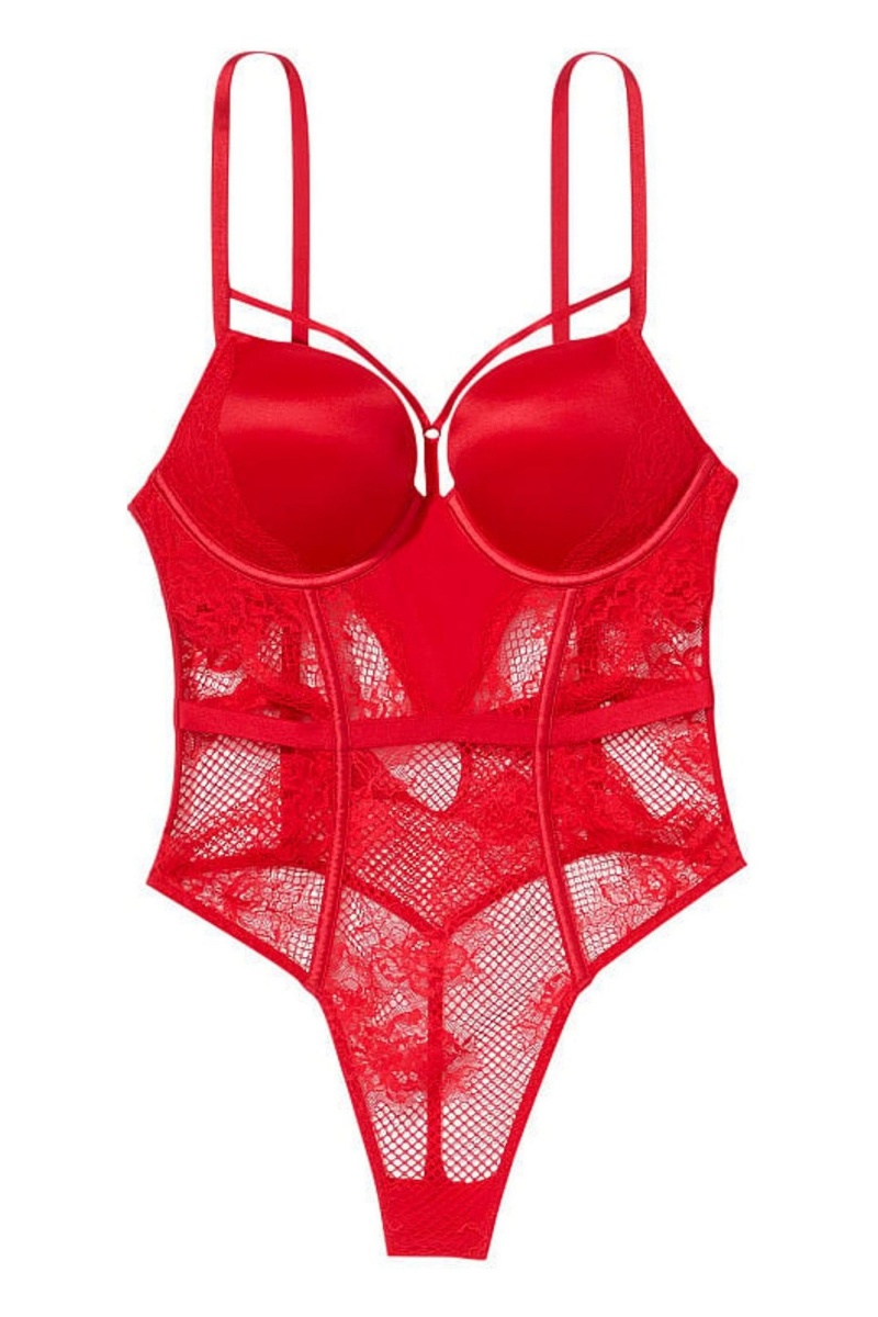 Victoria's Secret Luxe Lingerie Fishnet Bombshell Bodysuit Rouge | CAMS-91348