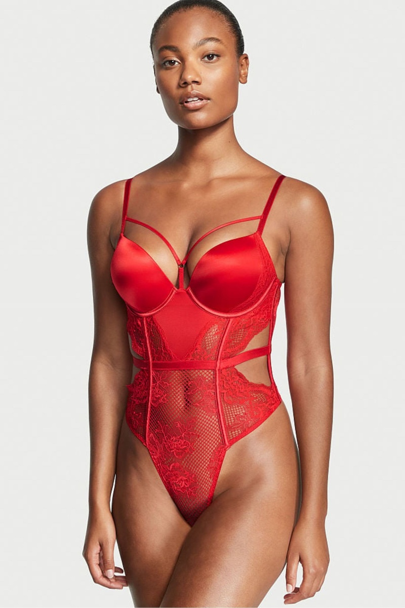 Victoria\'s Secret Luxe Lingerie Fishnet Bombshell Bodysuit Rouge | CAMS-91348