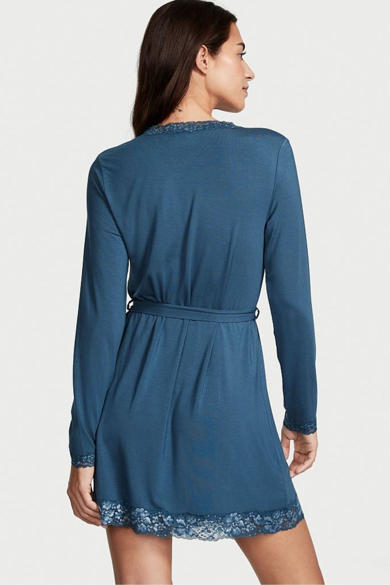 Victoria's Secret Modal Dentelle Trim Robe Bleu | OXEN-63871