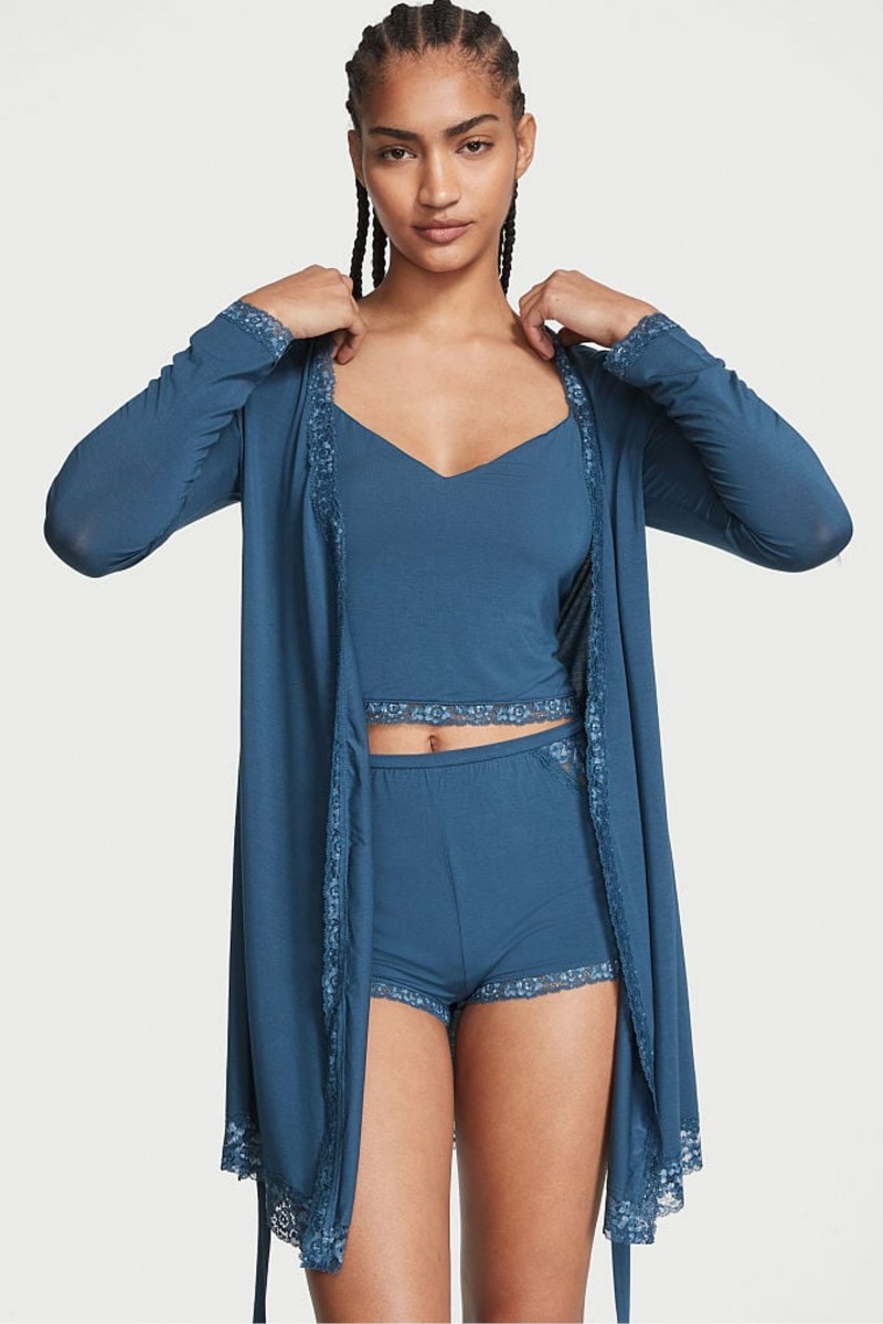 Victoria's Secret Modal Dentelle Trim Robe Bleu | OXEN-63871