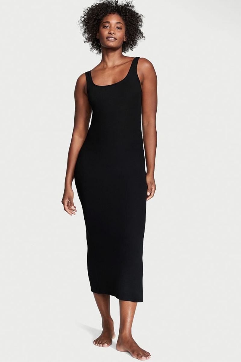 Victoria\'s Secret Modal Nervuré Long Slip Robe Noir | ARWB-54798