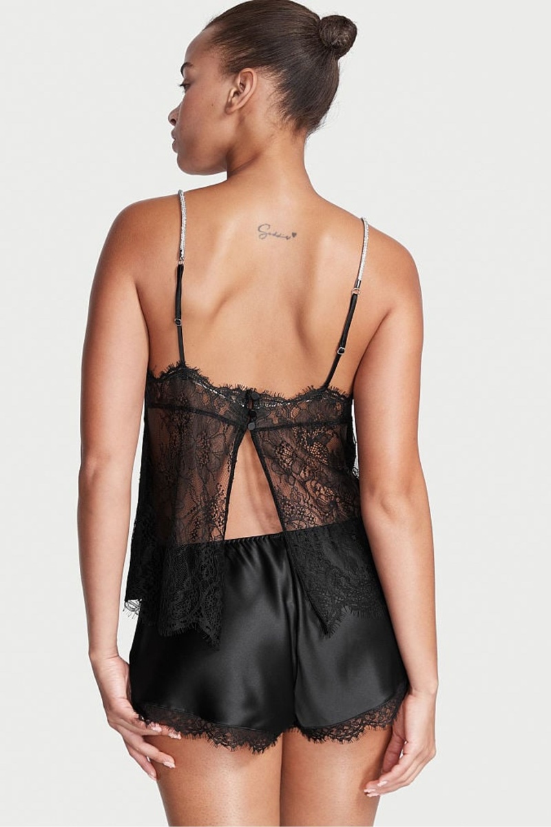 Victoria's Secret Satin Dentelle Back Cami Set Noir | PQFI-01583