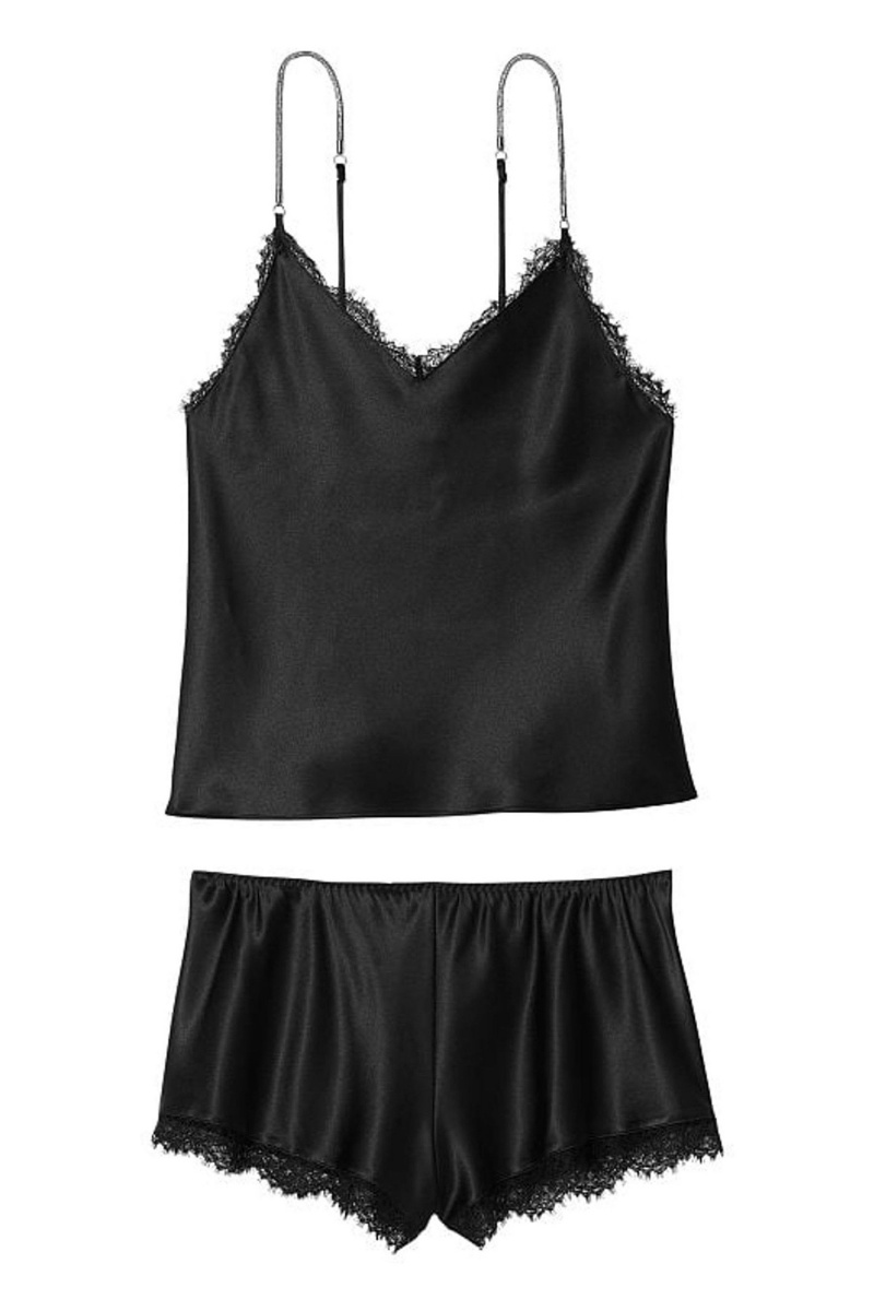 Victoria's Secret Satin Dentelle Back Cami Set Noir | PQFI-01583