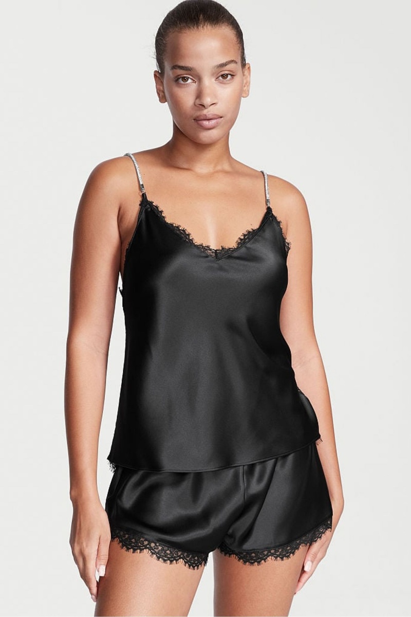 Victoria\'s Secret Satin Dentelle Back Cami Set Noir | PQFI-01583