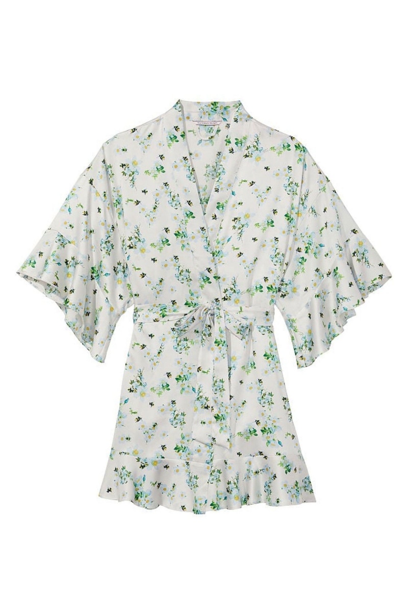 Victoria's Secret Satin Flounce Robe Honeybee Floral Print | DYLJ-59031