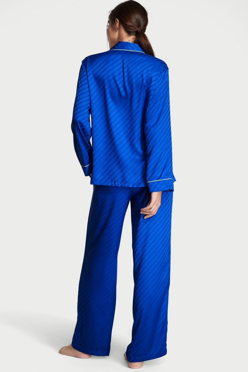 Victoria's Secret Satin Long Pyjamas Bleu | NXIS-94736