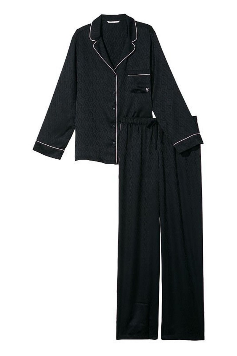 Victoria's Secret Satin Long Pyjamas Noir | RPEA-93607