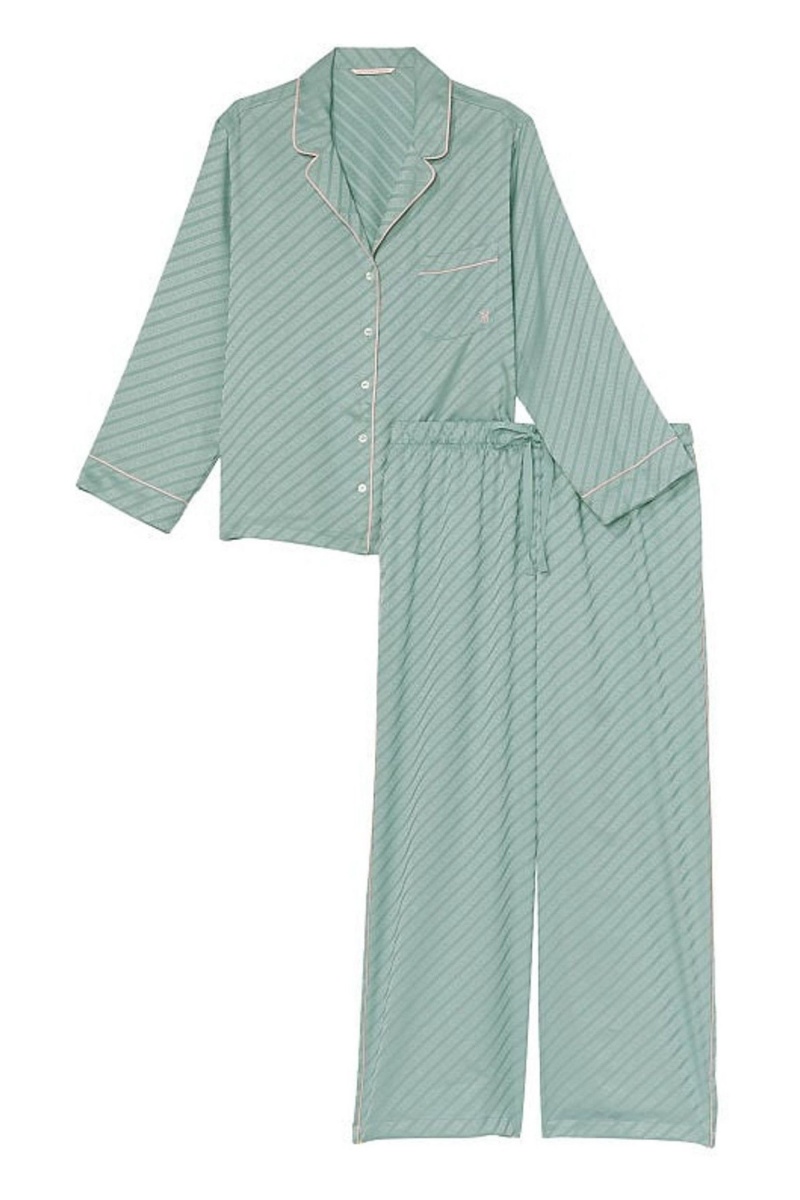 Victoria's Secret Satin Long Pyjamas Vert | PWNM-84971