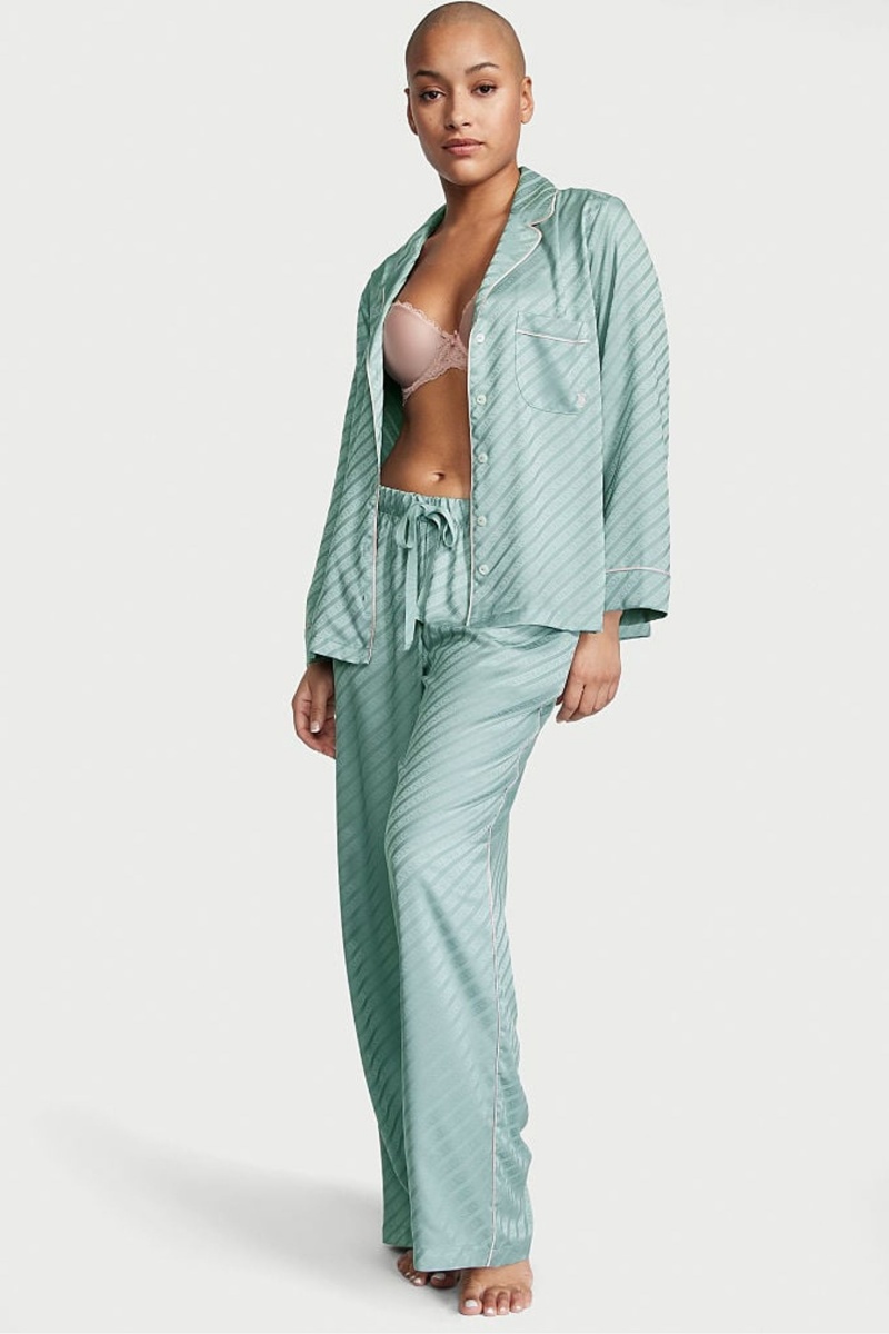 Victoria\'s Secret Satin Long Pyjamas Vert | PWNM-84971