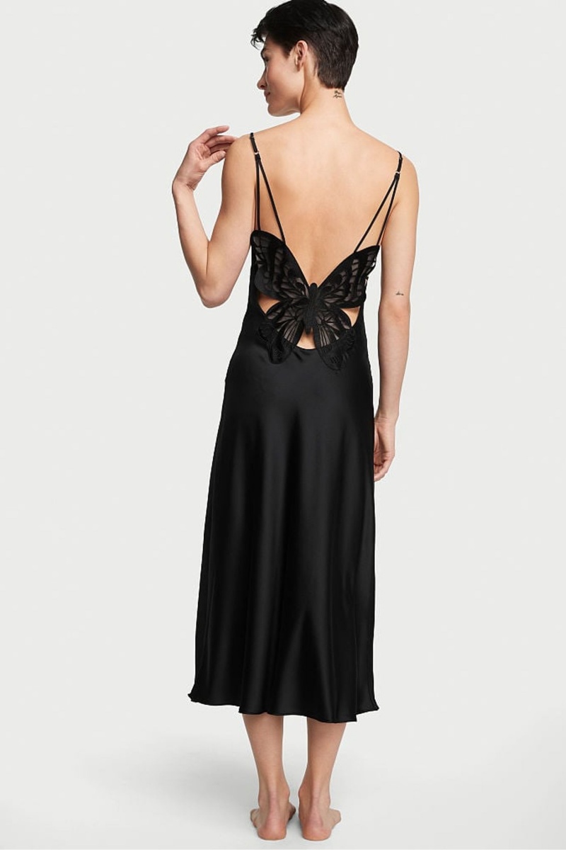 Victoria's Secret Satin Midi Slip Noir | SZEJ-64130