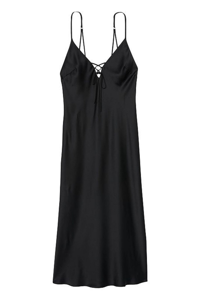 Victoria's Secret Satin Midi Slip Noir | SZEJ-64130