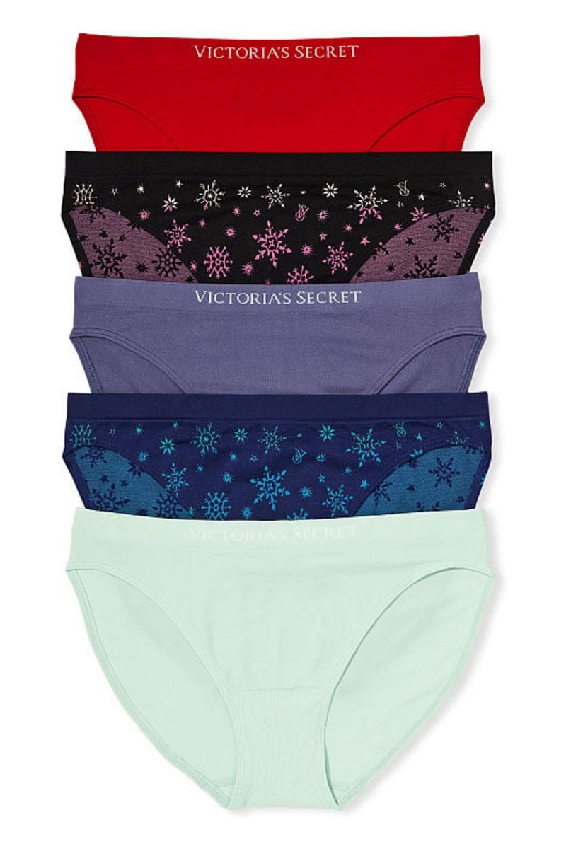 Victoria\'s Secret Seamless Bikini Knickers 5 Pack Red/Blue/Purple/Black/Green | KLGU-45976