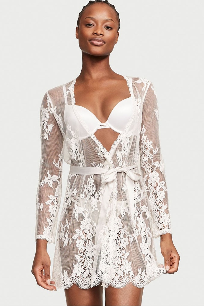 Victoria\'s Secret Sheer Dentelle Robe Blanche | IGBE-12805