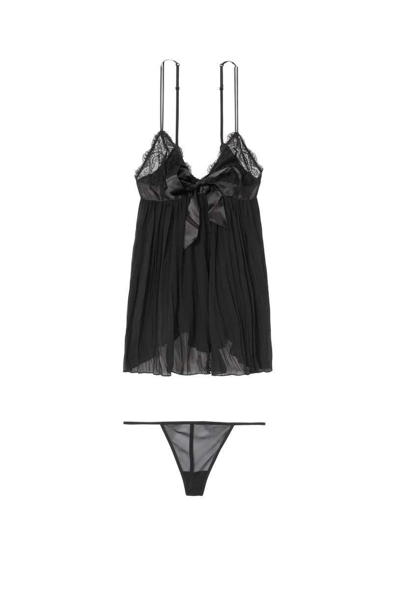 Victoria's Secret Sheer Plissé Babydoll Noir | XVBW-76125