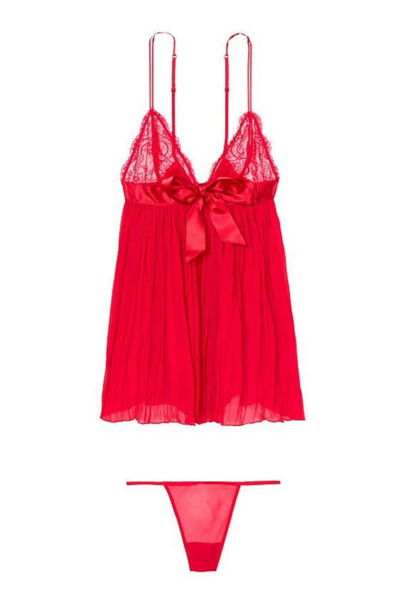 Victoria's Secret Sheer Plissé Babydoll Rouge | YKCI-09512