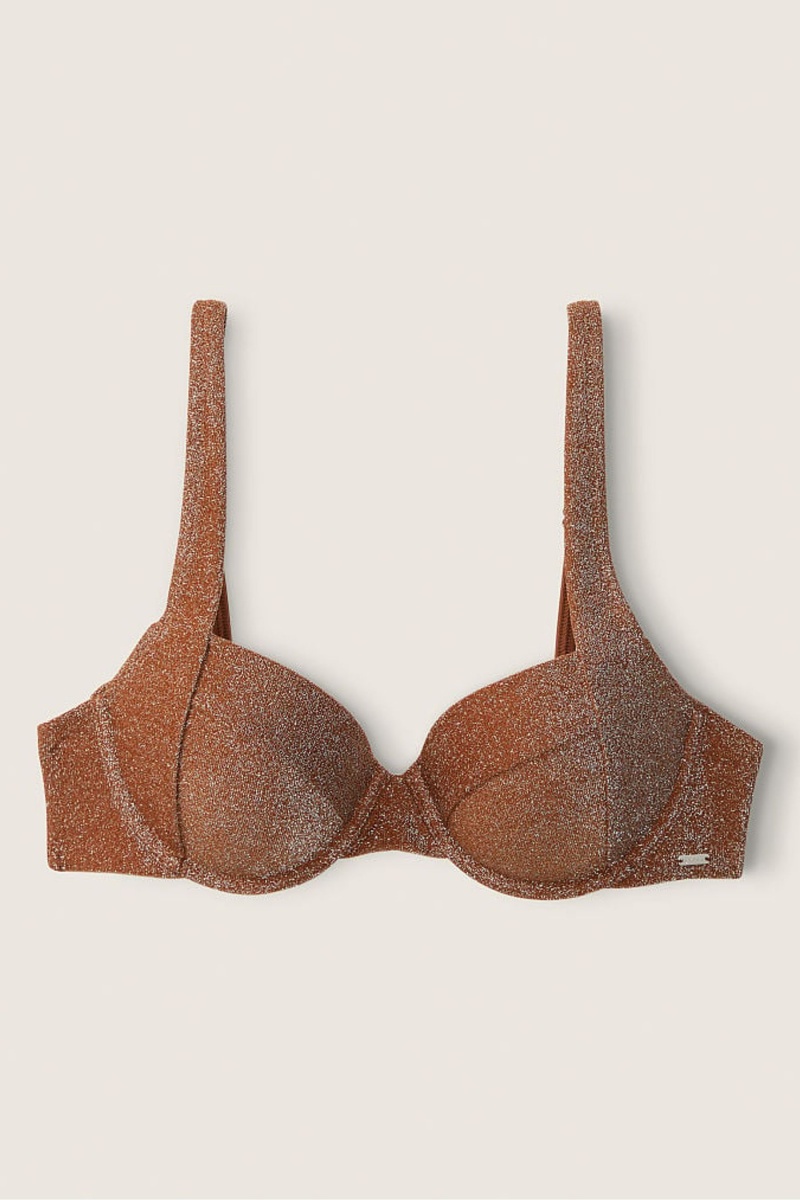 Victoria's Secret Shimmer Push Up Bikini Top Soft Cappucino | QHNX-97124