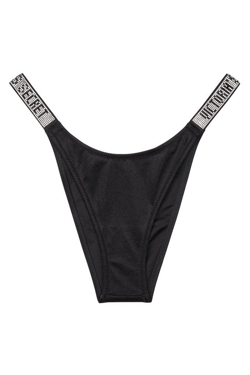 Victoria's Secret Shine Brides Swim Bikini Bottom Noir | QDCJ-74239