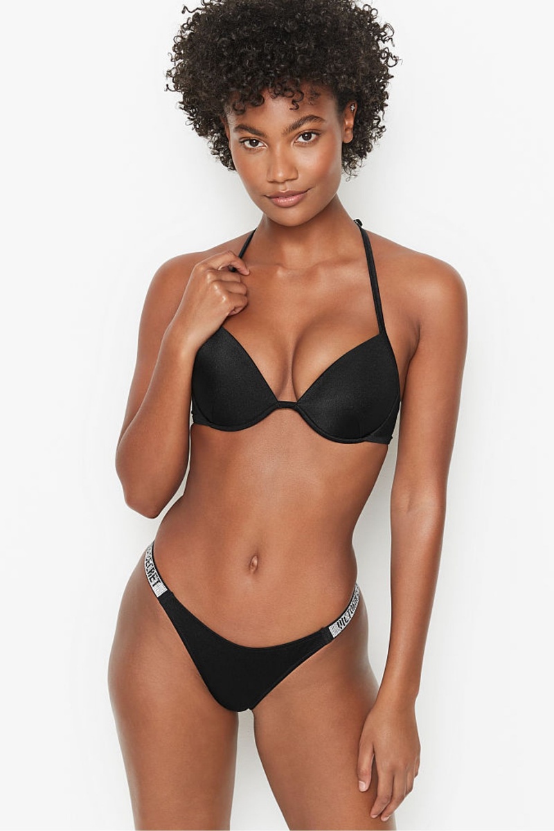 Victoria\'s Secret Shine Brides Swim Bikini Bottom Noir | QDCJ-74239