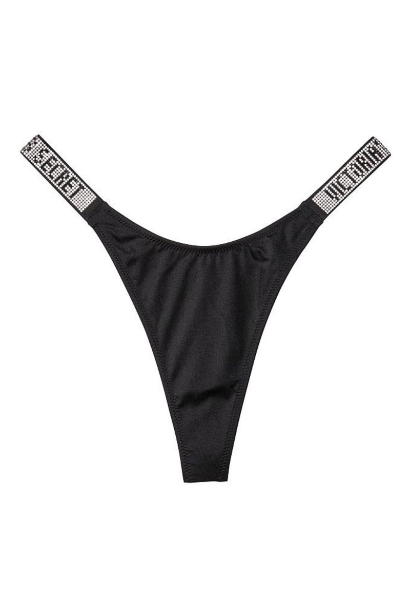 Victoria's Secret Shine Brides Swim Bikini Bottom Noir | YEUJ-32916