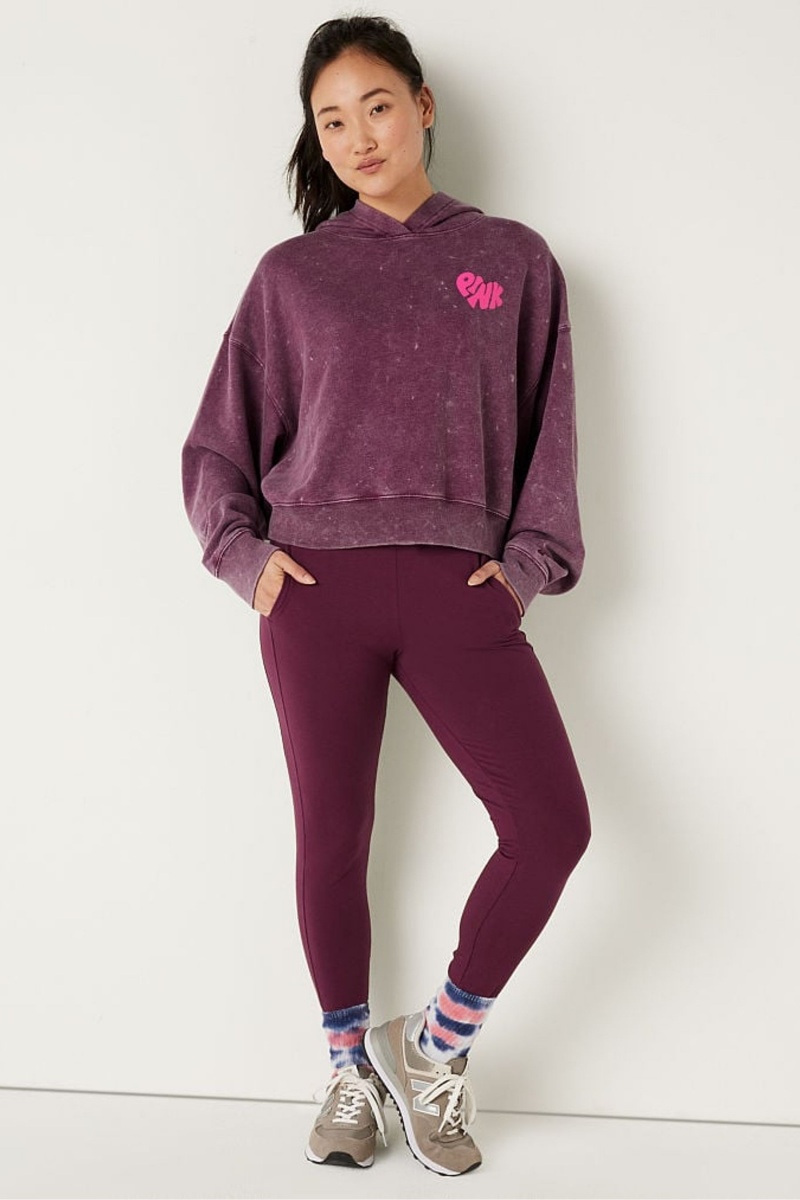 Victoria's Secret Shine Crop Long Sleeve Hoodie Bordeaux Rouge | FARW-97852