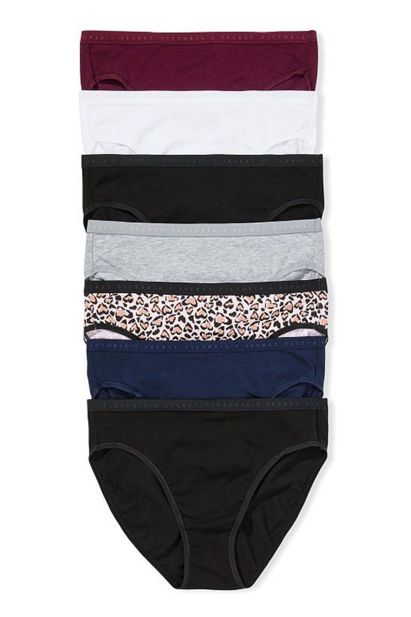 Victoria\'s Secret Stretch Coton Coton Bikini Knickers 7 Pack Black/White/Blue/Grey/Purple/Leopard | YVDC-54326