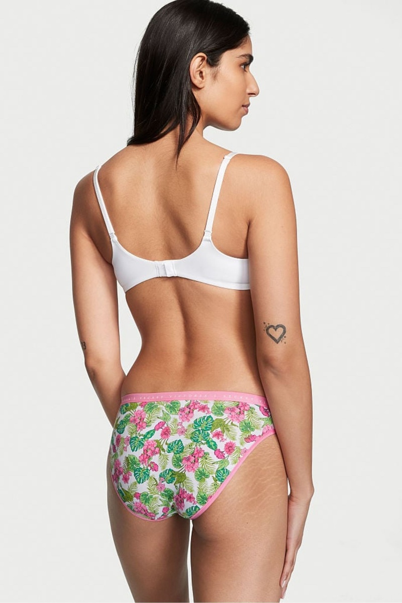 Victoria's Secret Stretch Coton Coton Bikini Knickers Whtie Tropical Oasis | RVMF-65379