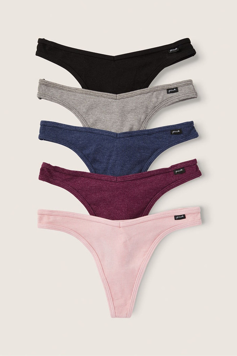 Victoria\'s Secret Stretch Coton Coton Lanières Knickers 5 Pack Black/Grey/Blue/Burgundy/Pink | PJID-34275