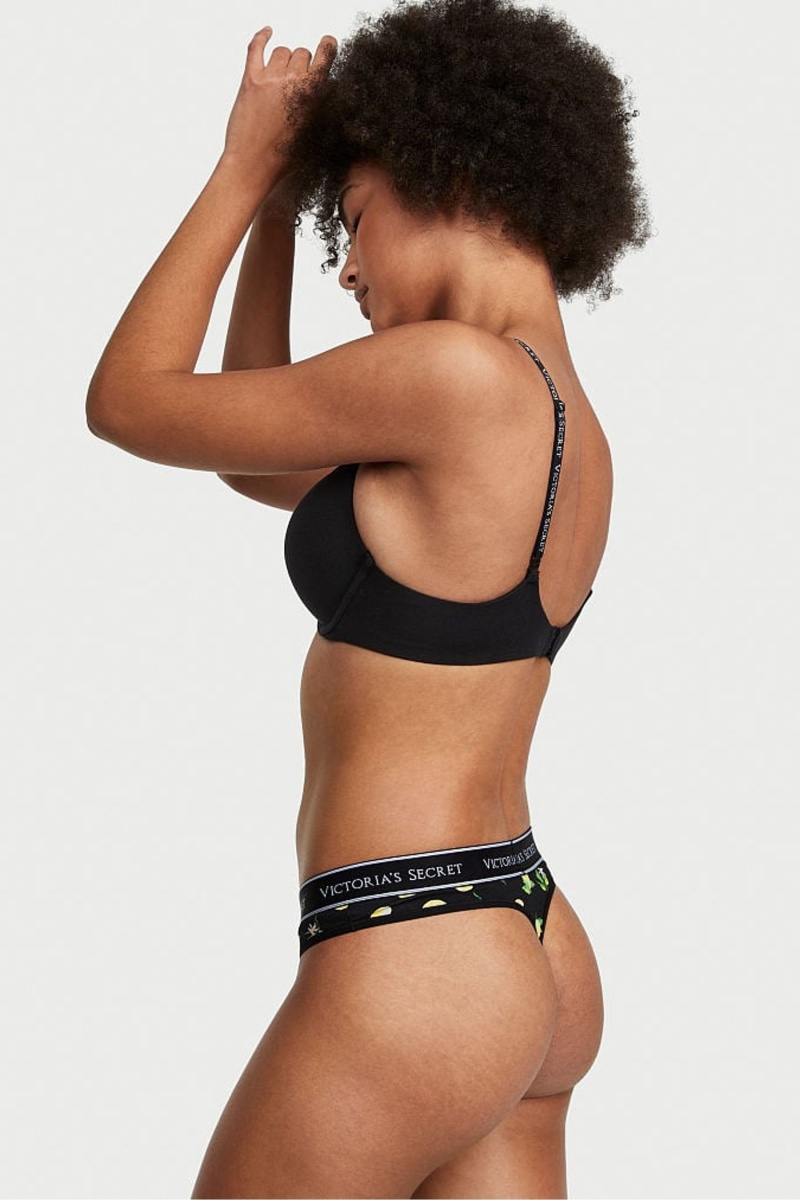 Victoria's Secret Stretch Coton Coton Logo Lanières Knickers Noir | EMLF-51038