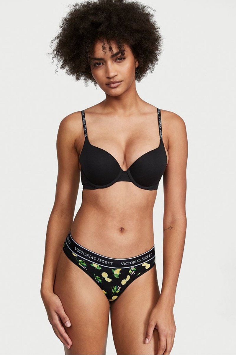 Victoria\'s Secret Stretch Coton Coton Logo Lanières Knickers Noir | EMLF-51038