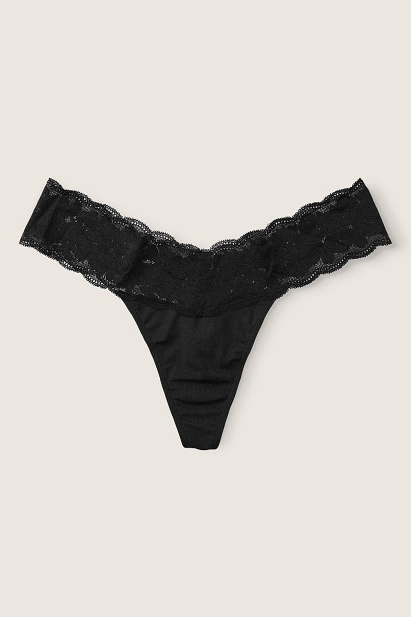 Victoria\'s Secret Stretch Coton Dentelle Trim Lanières Knickers Noir | BTCY-10683