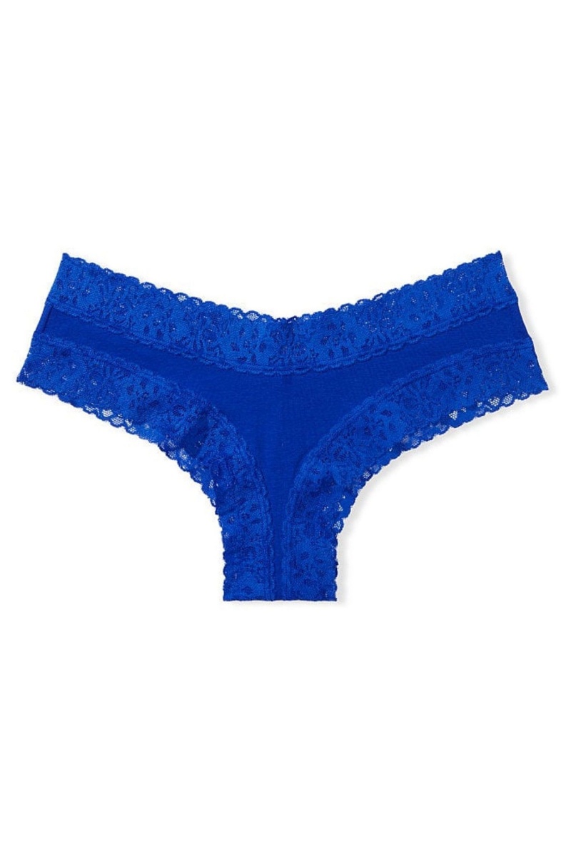 Victoria's Secret Stretch Coton Dentelle Taille Coton Cheeky Knickers Bleu | HQBU-64127