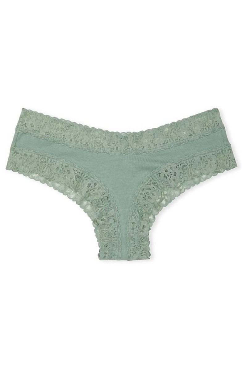 Victoria's Secret Stretch Coton Dentelle Taille Coton Cheeky Knickers Vert | LZBC-20715