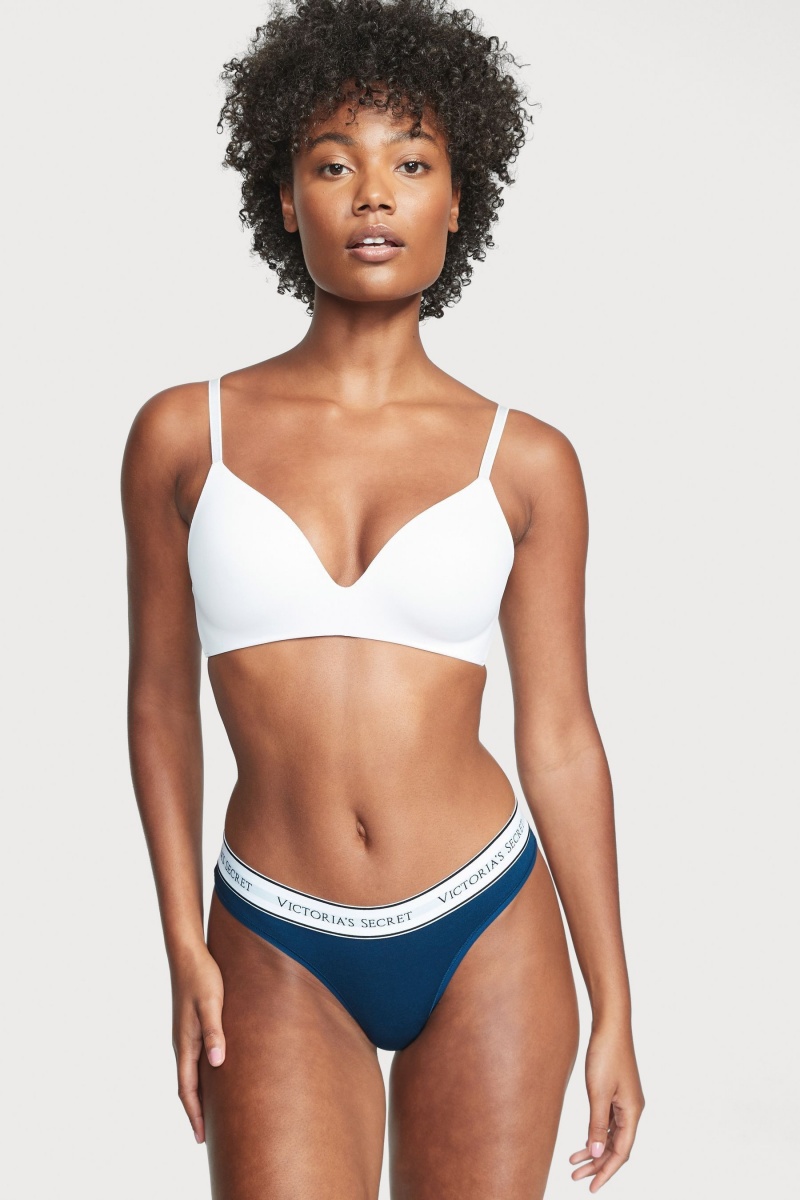 Victoria\'s Secret Stretch Coton Logo Knickers Bleu | RLNZ-95843