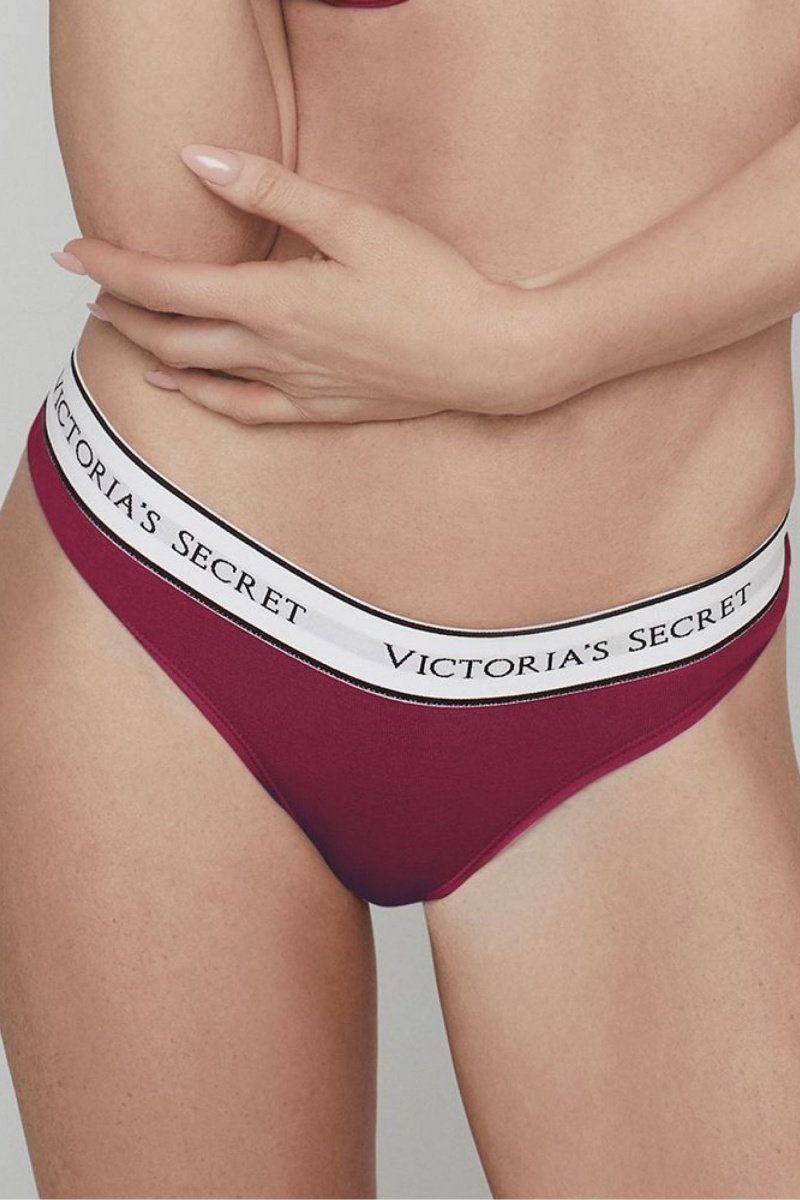 Victoria\'s Secret Stretch Coton Logo Knickers Bordeaux Rouge | VQNM-06175