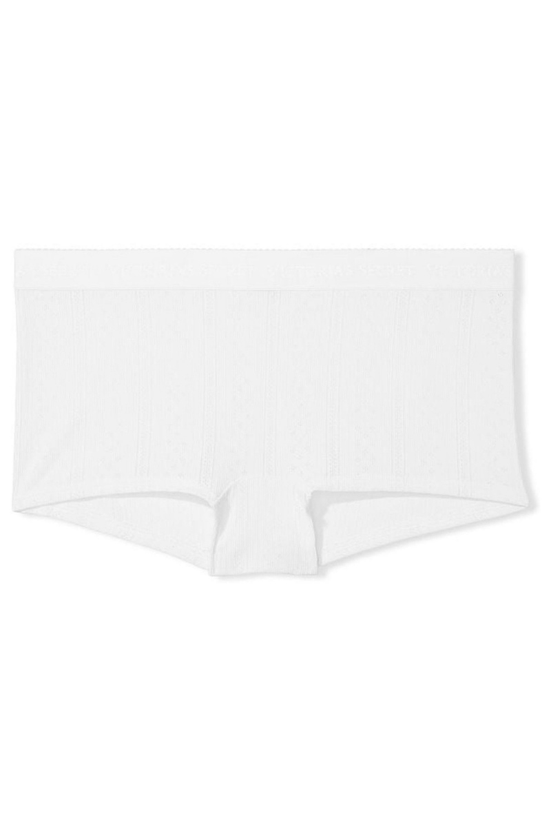 Victoria's Secret Stretch Coton Logo Taille Pointelle Corta Knickers Blanche | CSOK-75438