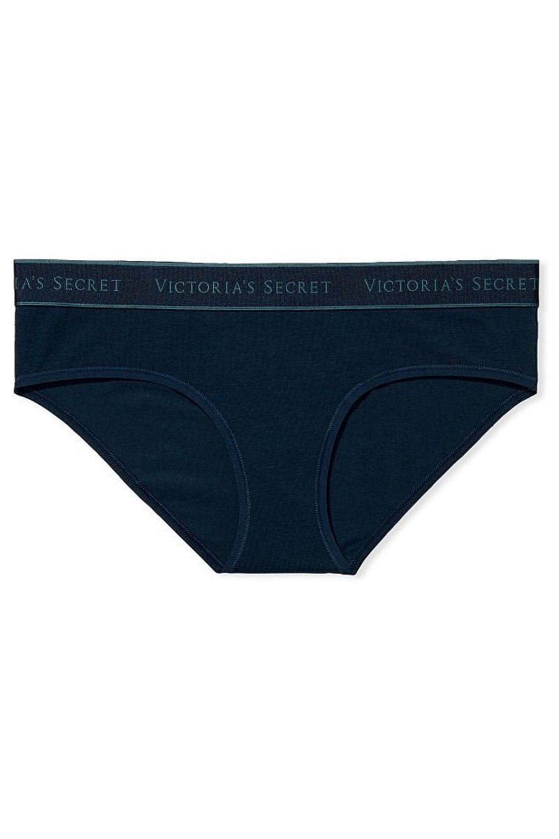 Victoria's Secret Stretch Coton Stretch Coton Logo Taille Hipster Knickers Bleu Marine Bleu | EWGO-97182