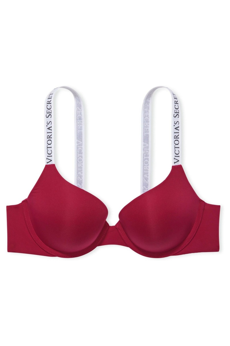 Victoria's Secret The T-Shirt Full Coverage Push Up Logo Bra Bordeaux Rouge | KPCW-58271