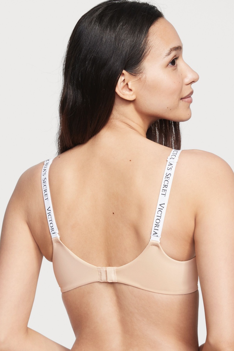 Victoria's Secret The T-Shirt Full Coverage Push Up Logo Bra Champagne Nude | HCRN-06354