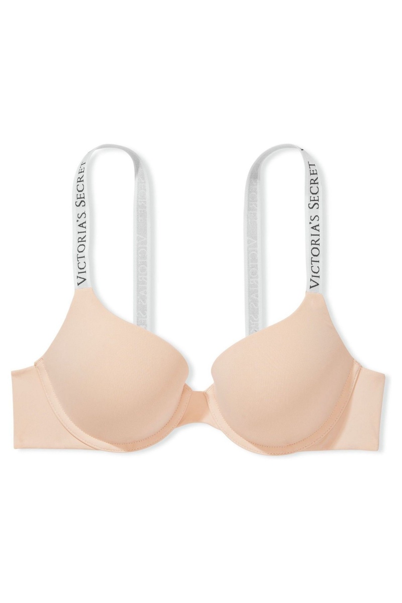 Victoria's Secret The T-Shirt Full Coverage Push Up Logo Bra Champagne Nude | HCRN-06354