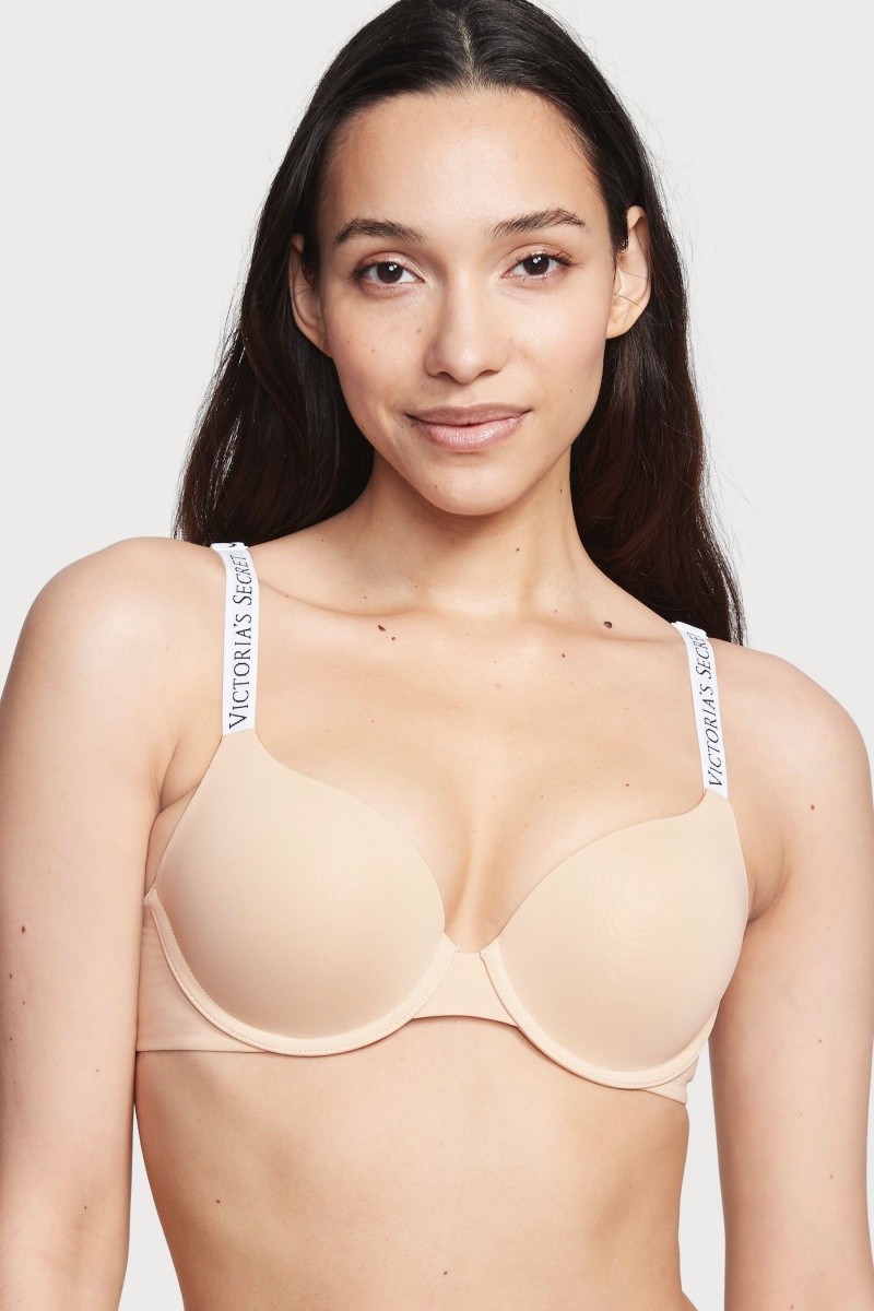 Victoria\'s Secret The T-Shirt Full Coverage Push Up Logo Bra Champagne Nude | HCRN-06354