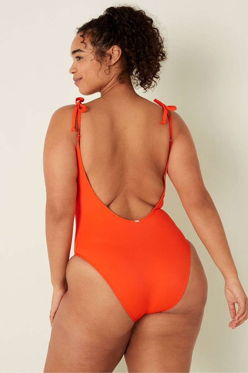 Victoria's Secret V Neck Open Back Swimsuit Bright Tomato | PIXA-72481