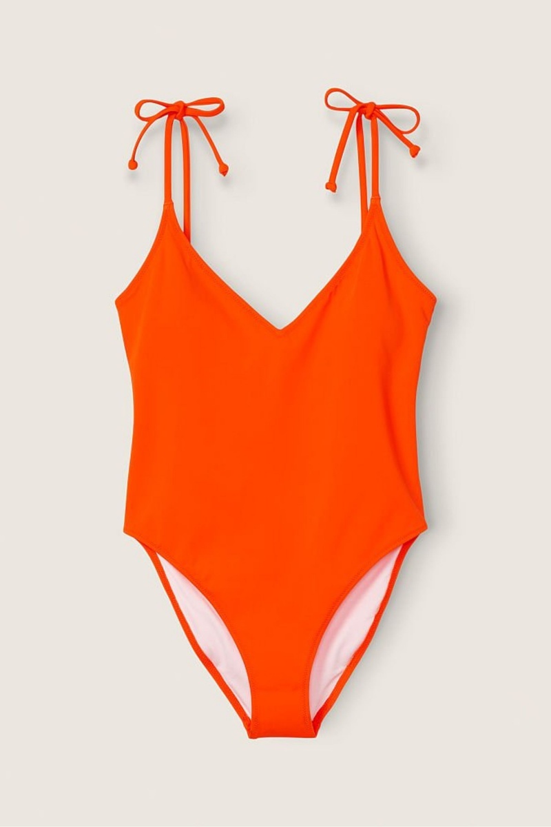 Victoria's Secret V Neck Open Back Swimsuit Bright Tomato | PIXA-72481