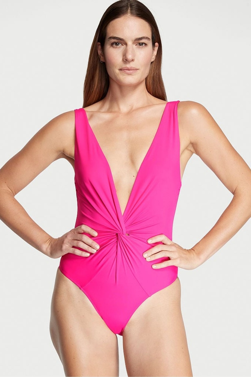 Victoria\'s Secret V Neck Plunge Open Back Swimsuit Rose | CTXY-17823