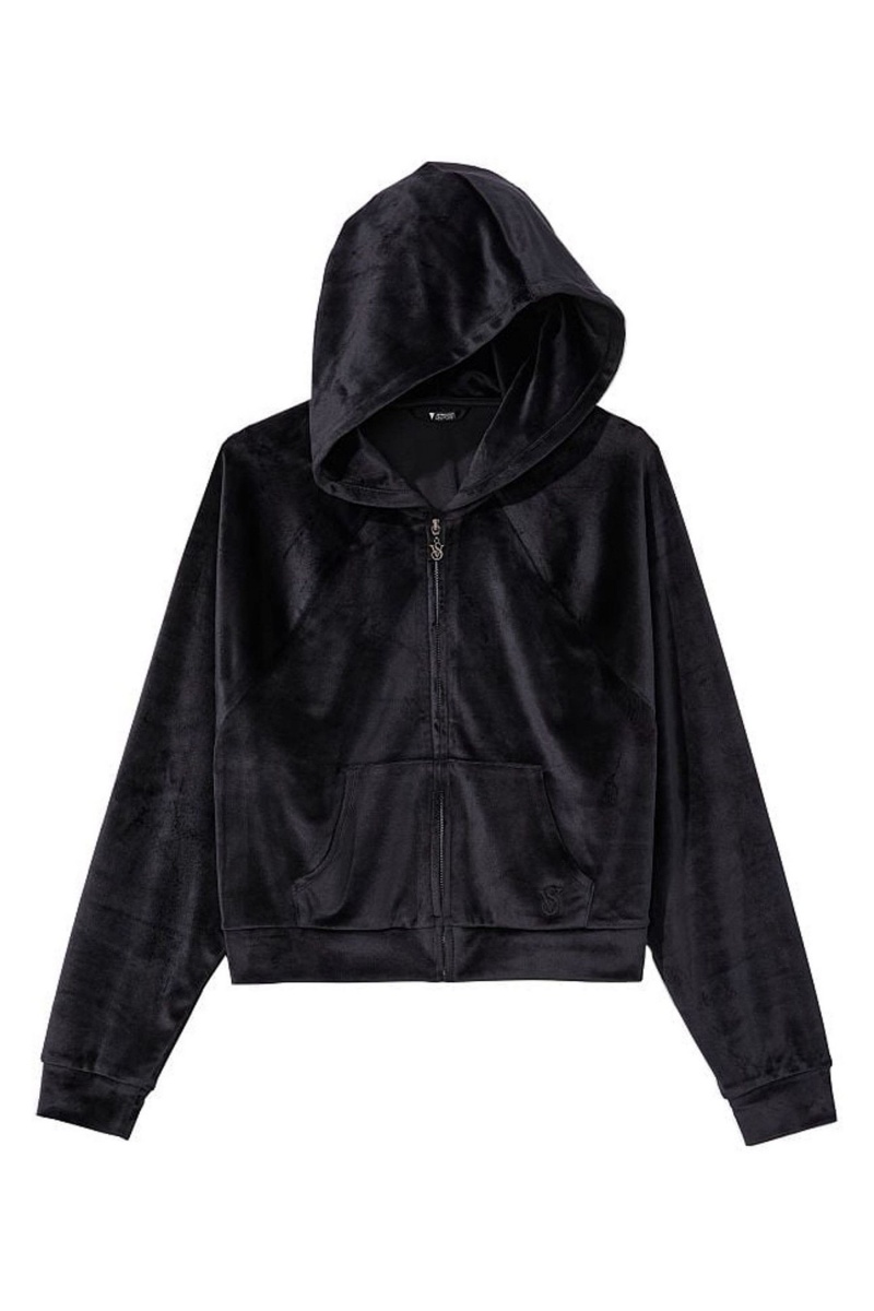 Victoria's Secret Velour Lounge Zip Up Hoodie Noir | GMPZ-26981