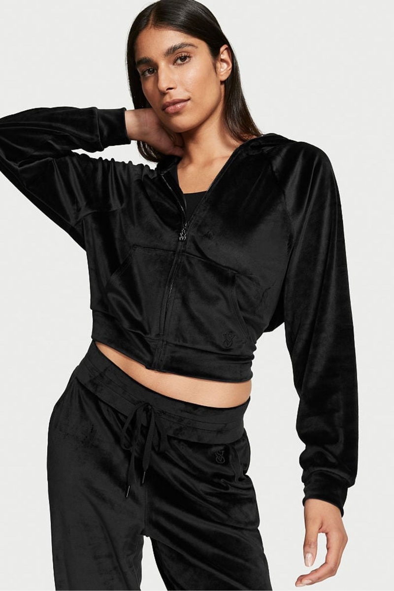 Victoria\'s Secret Velour Lounge Zip Up Hoodie Noir | GMPZ-26981