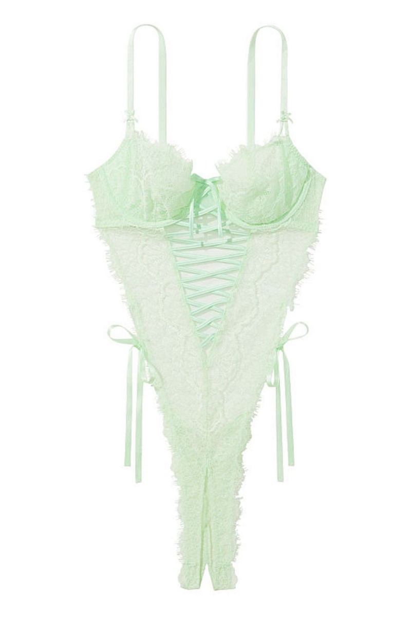 Victoria's Secret Very Sexy Crotchless Wicked Teddy Bodysuit Honeydew | DUSQ-74629