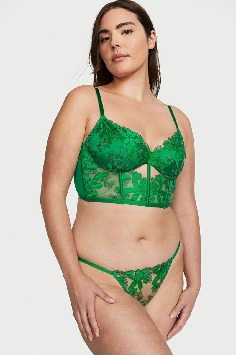 Victoria's Secret Very Sexy Embroidered Crotchless Brazilian Knickers Vert | RHXN-58736