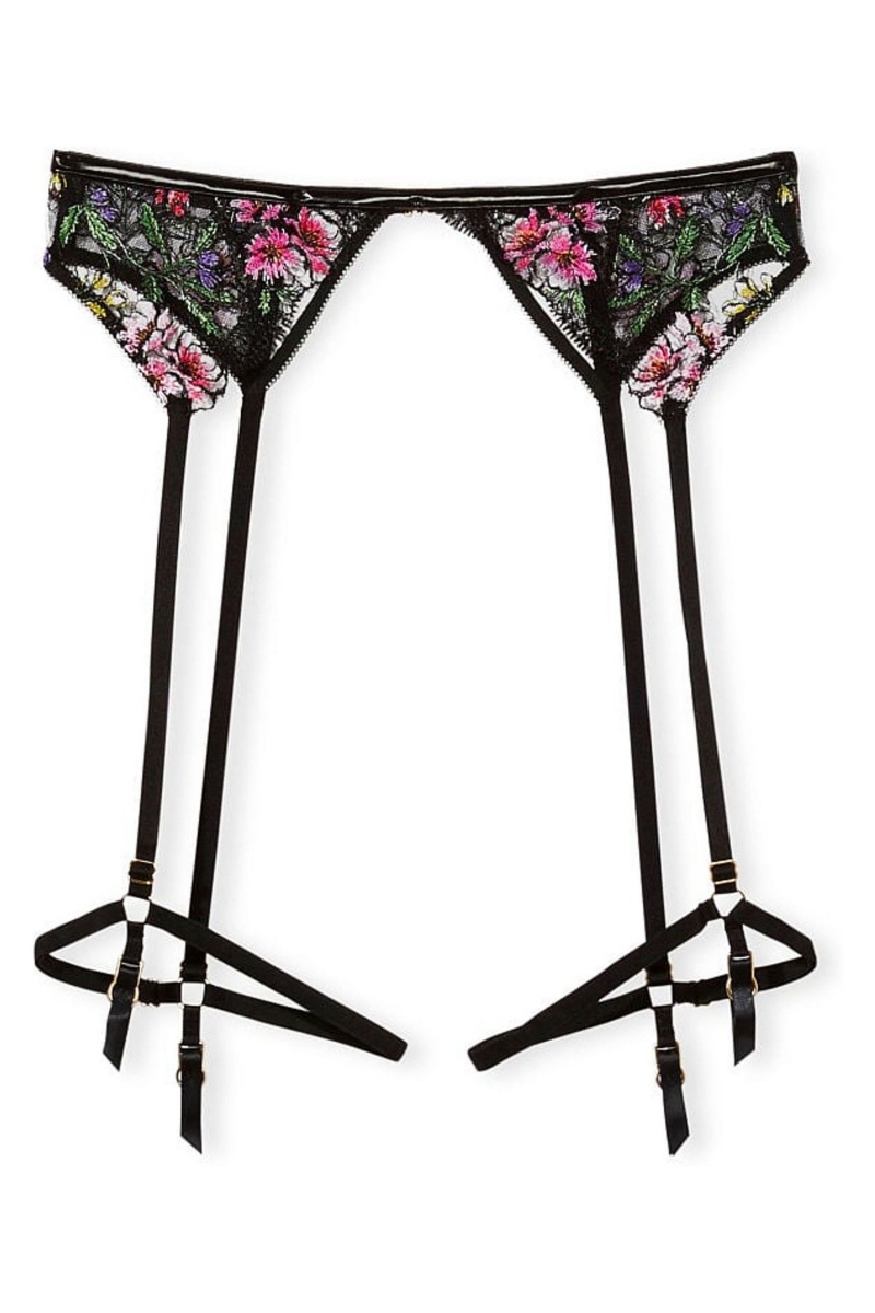 Victoria\'s Secret Very Sexy Floral Embroidered Garter Belt Noir | UJTC-38029