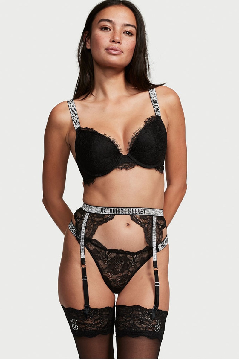 Victoria\'s Secret Very Sexy Shine Brides Suspenders Noir | XLWK-43258